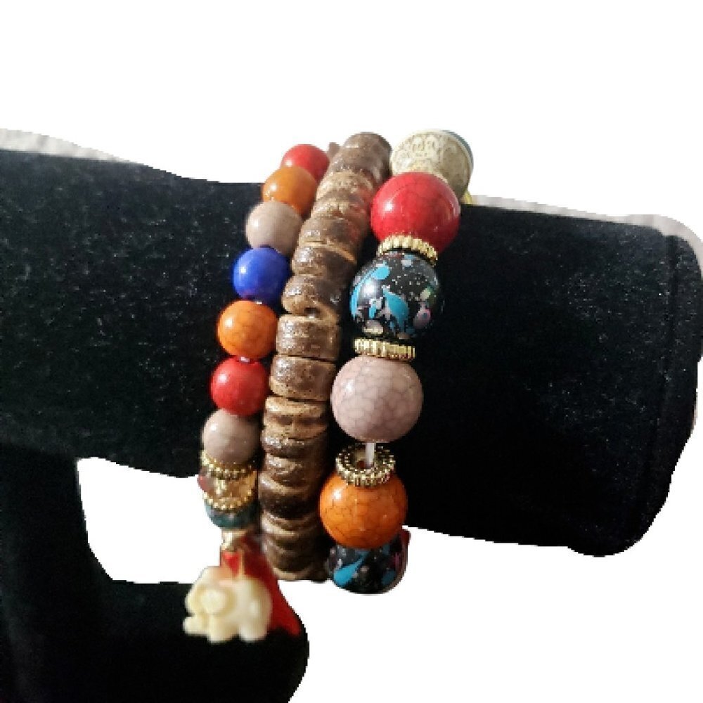 Womens Hot Pink Tassel Mixed Beads Bohemian Multilayer Boho Tasseled Bracelets